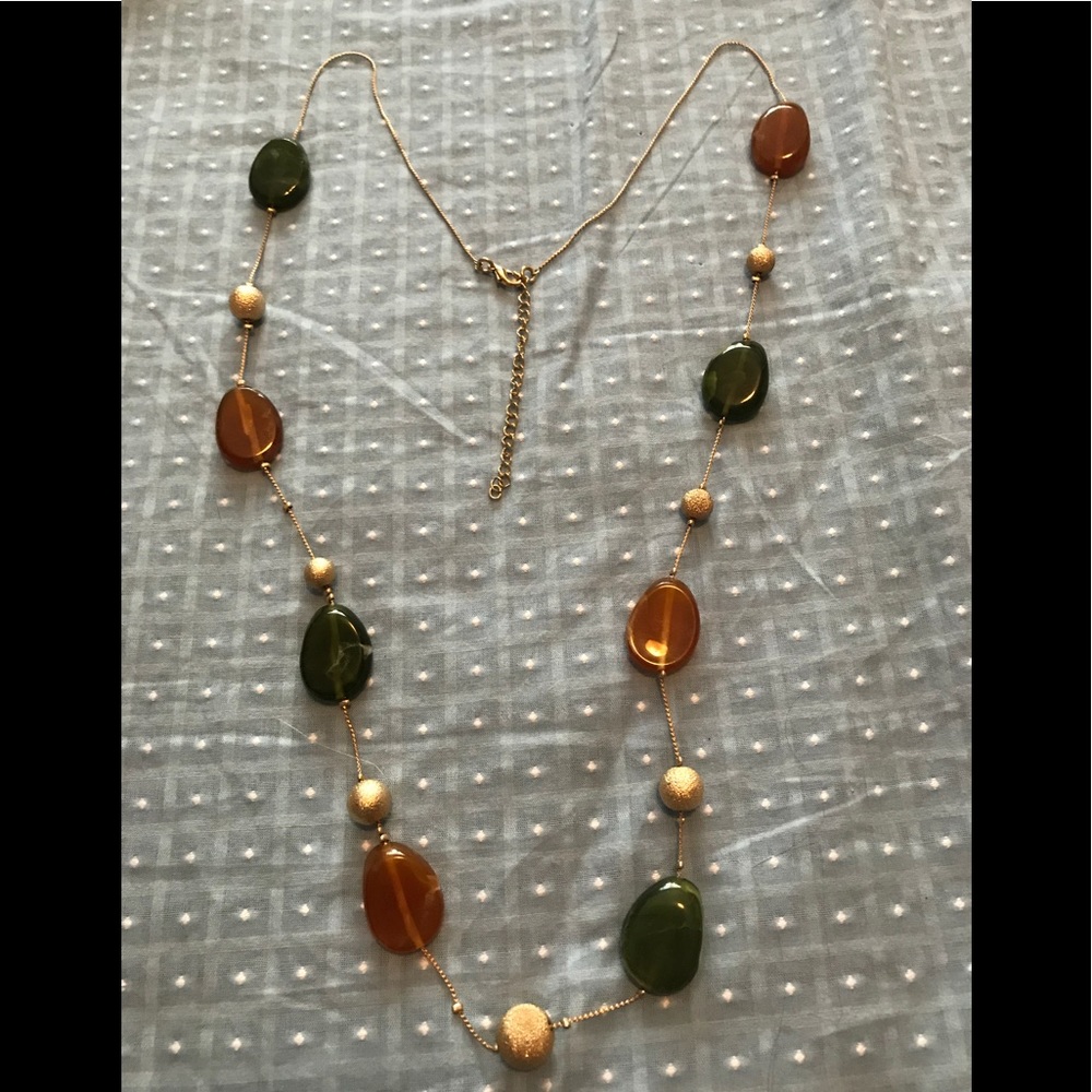 Polished Stone and Brushed Gold Necklace